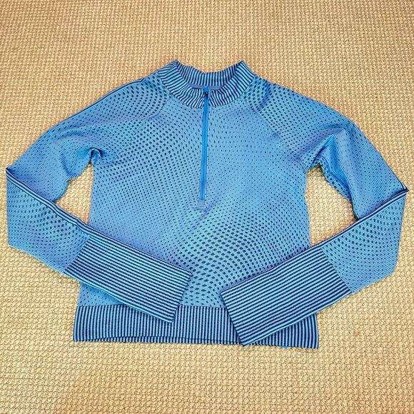 Lululemon Rest Less Cropped Half-Zip Top Jacket Thumbholes Grid Blue - Picture 2 of 9